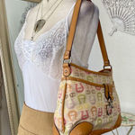 Etienne Aigner  Vintage Early 2000's Tan Multi Signature Print Shoulder Bag Photo 0