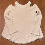 Free People  Sunrise Cold Shoulder Cream Waffle Knit Cozy Sweater Top Size XS‎ Photo 3