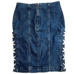 Free People  Denim Shoelace Lace Up Pencil Skirt, Size 2 Photo 1