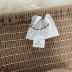 Line and Dot  Ribbed Puff Sleeve Off Shoulder Dress Tan Photo 5