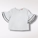 Marc New York  Ruffle Bell Sleeve Blouse Light Blue Black Trim Small Photo 8