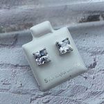 Sterling Silver  6mm Square Clear CZ Stud Earrings Photo 0