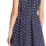 Rebecca Taylor Silk Graphic Print Sleeveless V Neck Fit Flare Dress Blue Size 6 Photo 0