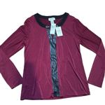 Carmen Marc Valvo wine red long sleeve blouse with faux leather accent sz S NEW Photo 4