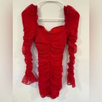Oh Polly  Red Ruched Mesh Cut Out Bodycon Mini Dress Size 2 Photo 6