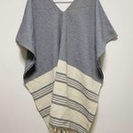 Tribe Alive Caftan Blue Cream Cotton Beach Coverup Poncho Photo 5