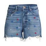 No Boundaries  Blue and Red Jean Shorts with Distressed Hem Photo 0