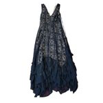 Sundance Champs De Fleur Lace Ruffle V-Neck Black Maxi Boho Dress Womens LARGE Photo 8