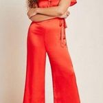 Anthropologie Maquelle Red Satin Short Sleeve Wide Leg Jumpsuit NEW Womes Medium Photo 0