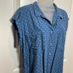 Jachs Girlfriend Blue White Dot Short Sleeve Button Up Shirt Top XL Womens Photo 3