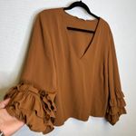 Amanda Uprichard  Hazelnut Wheatley New York Women's Brown Ruffle Blouse Size XL Photo 0