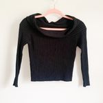 ZARA  Knit Black Off the shoulder Ribbed Cropped 3/4 Sleeve Top Small Photo 4