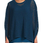 Slim Factor by Investments Morgan Boat Neck 3/4 Sleeve Crochet Twofer Top XL Blue Photo 0