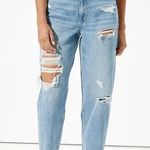 American Eagle  Relaxed Mom Jeans Size 4 Destructed High Waist Light Wash Photo 0