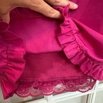 Anthropologie  Maeve Barbie Hot Pink 100% Silk Strapless Ruffle Lace Dress Size 6 Photo 7
