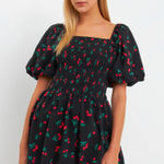 English Factory Black Cherry Print Smocked Mini Dress Medium NWT Photo 0