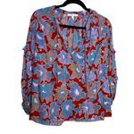 Love The Label Lucette Puff‑Sleeve Blouse – White Floral Print, Women’s Size S Red Photo 1