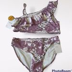Nordstrom Girls purple Mist floral ruffles one shoulder 2pc. bikini set size 16 Photo 0