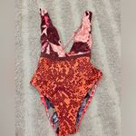 Maaji reversible one piece swimsuit coral floral beige patchwork print plunge Photo 1