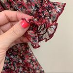 ZARA Floral V-Neck Ruffle Chiffon Mini Maroon/Black Long Sleeve Babydoll Dress Photo 3