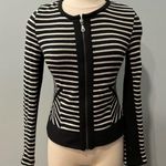 Drew  Black & Ivory Striped Zip-Front Cardigan Sweater Size Small Photo 1