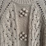 J.Crew Brown Alpaca Wool Blend Cable Knit Pointelle Popcorn Flowers Sweater Photo 7