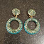 St. John ππ Circular Drop Clip On Earrings ~ Green Enamel Gold Jewels NWOT Photo 1