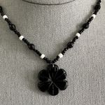 Handmade Cute Beaded Choker Necklace W Assorted Black & White Beads & Flower Pendant Photo 2
