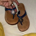 Brighton  “onyx” sandal blue braided leather tan soles crystal medallion size 6.5 Photo 3