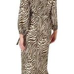 No. 6 Store Dress Large Brown Noma Silk Zebra Midi Wrap Ruffle Photo 1