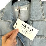 NA-KD NWT Cotton Denim Jean Belted Puff Sleeve Button Collard Denim Jumpsuit Photo 8