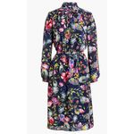 J.Crew  Navy Blue Tropical Floral Tie Neck Long Sleeve Dress Photo 1