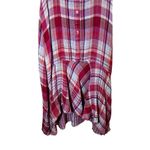 Maeve Anthropologie Plaid Hi Low Swing Dress Pink Blue Sleeveless V Neck XS Photo 2