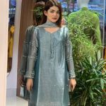 Bollywood Design silk 3pc kamiz suit Indian Pakistani New Blue Size M Photo 1