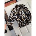 Apostrophe  Women's Blouse Top Waist Tie Geometric Brown Grey‎ White Size XL Photo 6