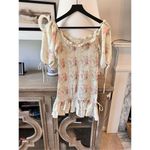 For Love Bell Puff Sleeve Smocked Floral Mini Dress Ruffles Size Medium Pink Photo 2