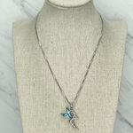 Blue Rhinestone Fairy Pendant Silver Tone Coil Necklace Photo 0