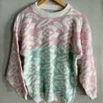VINTAGE Pastel Sweater Pink Mint Floral Knit Pullover 90s Y2K Coquette Aesthetic Green Size M Photo 1