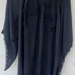 POL  Black Lace Trim Peasant Tunic Top Medium Off Shoulder Boho Whimsigoth Witch Photo 0