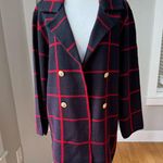 Anne Klein  Navy Blue Red Windowpane Plaid Gold Button Knit Blazer Sweater Coat M Photo 12