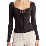 French Connection Ranya Ulla Halter Tie Long Sleeve Top Black NWT Small Photo 0