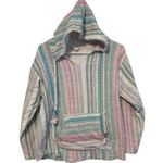 Baja Style Hoodie Pullover Mexican Sweater Teal Pink White Green Photo 0