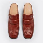 Bottega Veneta  Croc Embossed Square Toe Slip On Loafer Mules Heels Photo 3