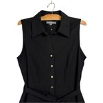 Sharagano NWT Natural Pleated Hem Shirtdress Black Button Front Tie Waist sz 10 Photo 3