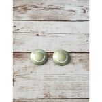 Vintage Clip On Earrings Metallic Green & Silver Tone Circle 7/8" Photo 1