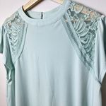 Torrid  Top Womens 3X Green Studio Crepe Jersey Mock Neck Lace Flutter Romantic Photo 1