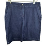 Talbots  Cotton Blend Dark Wash Straight Above Knee Jean Skirt Stretch Size 10 Photo 0
