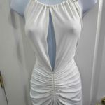 Commense White Sleeveless Ruched Front Keyhole Neckline Halter Maxi Dress Large Photo 3
