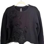 Anthropologie By  Women’s Sz S Black 3-D Flower Applique Pullover Sweater Cotton Photo 1