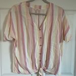 Como vintage  Tie Waist Blouse Striped Linen Blend Women's, Size Medium Photo 0